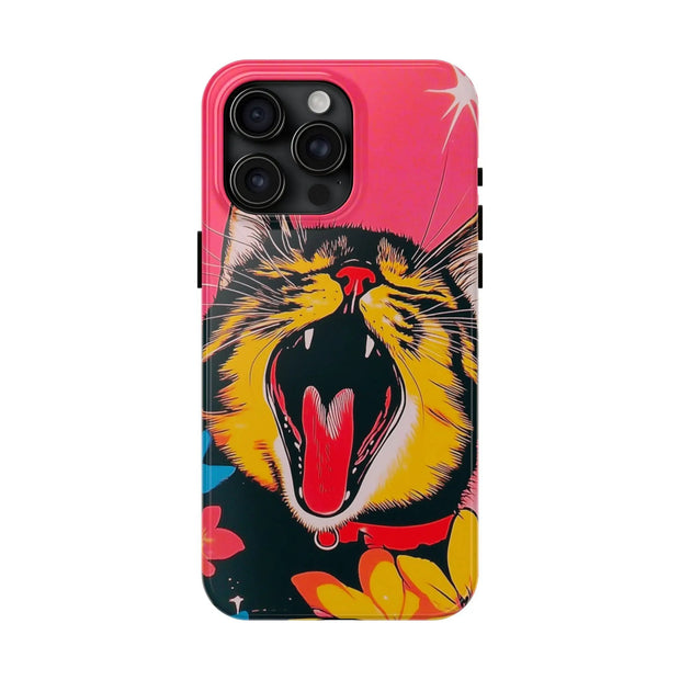 Yawning Cat Pop Art Bright Retro Aesthetic Tough Phone Case LavenderCeleste