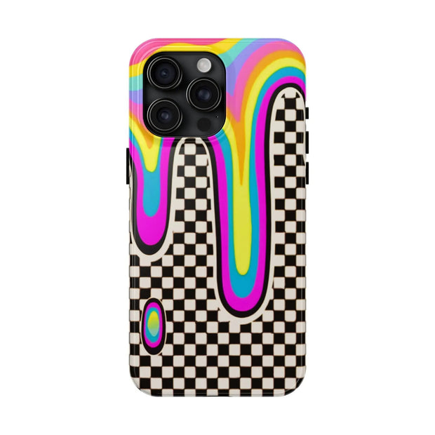Trippy Rainbow Drip Checkered Tough Phone Case Printify