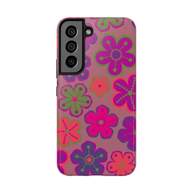 Retro Neon Groovy Flowers Tough Phone Case – 70s Psychedelic Floral Pattern Printify
