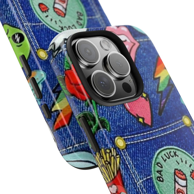 Retro Kidcore Denim Patch Tough Phone Case LavenderCeleste