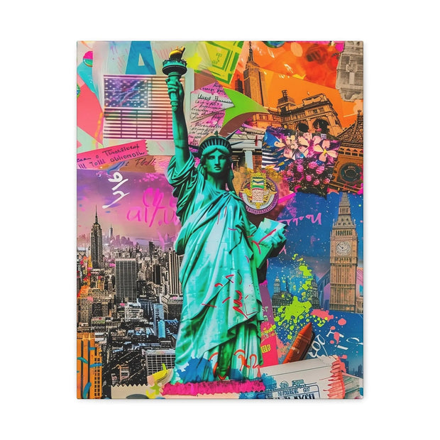 Vibrant New York Collage Matte Canvas – Statue of Liberty Pop Art Printify