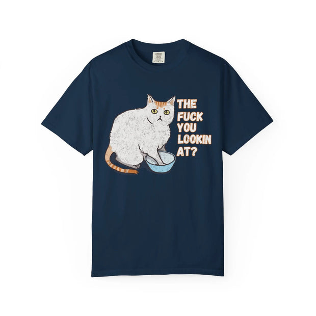The Fuck You Lookin At Cat Comfort Colors Tee LavenderCeleste