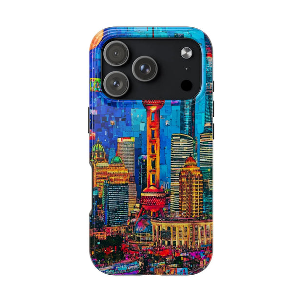 Shanghai Skyline Collage Pop Art Tough Phone Case LavenderCeleste