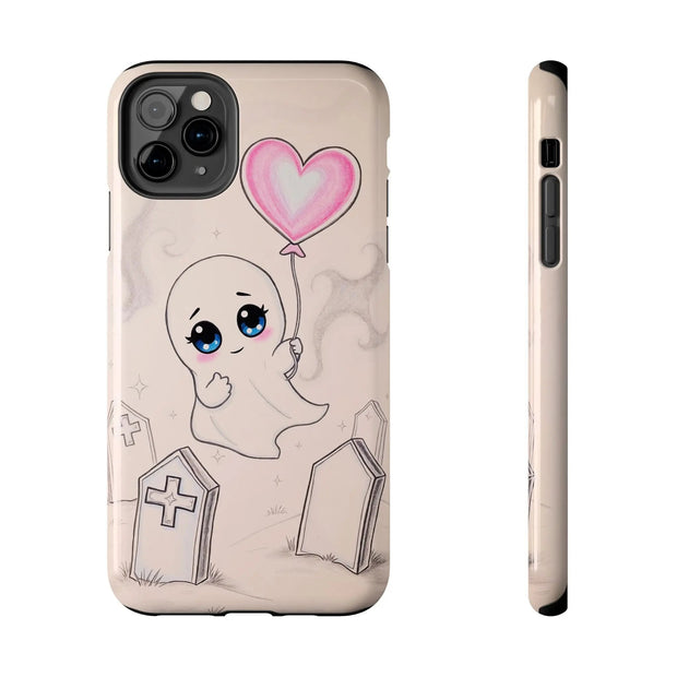 Sad Ghost with Heart Balloon Kawaii Tough Phone Case LavenderCeleste