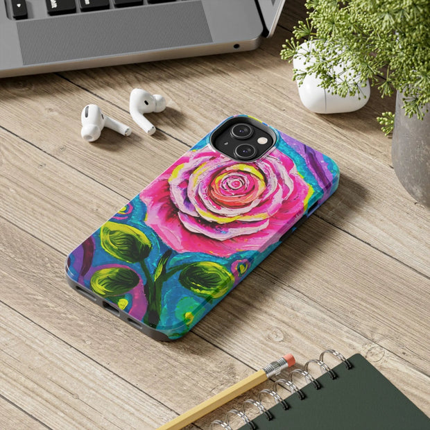 Vibrant Pink Rose Abstract Tough Phone Case LavenderCeleste