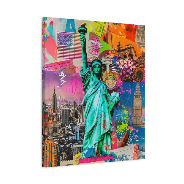 Vibrant New York Collage Matte Canvas – Statue of Liberty Pop Art Printify