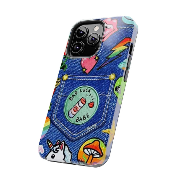 Retro Kidcore Denim Patch Tough Phone Case LavenderCeleste