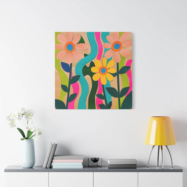 Groovy Paper Cut Flower Matte Canvas Art LavenderCeleste