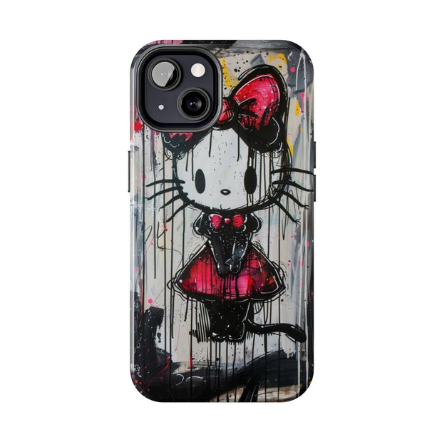Goth Bow Cat Graffiti Pop Art Tough Phone Case LavenderCeleste