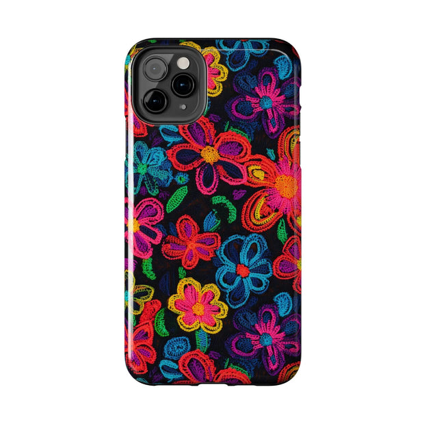Neon Crochet Floral Tough Phone Case – Vibrant Retro Handmade Pattern Printify