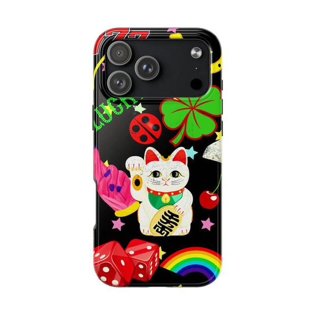 Lucky Symbols Tough Phone Case – 777 Dice Rainbow Maneki Neko Design - LavenderCeleste