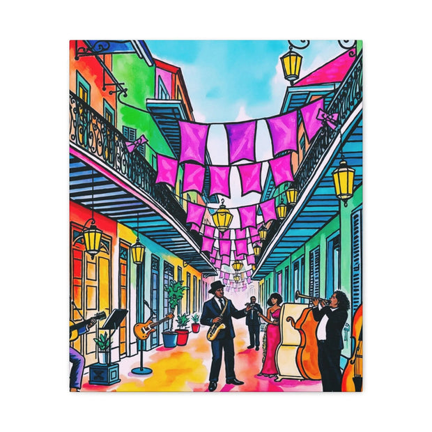 Vibrant New Orleans Jazz Street Matte Canvas – French Quarter Music Scene Printify