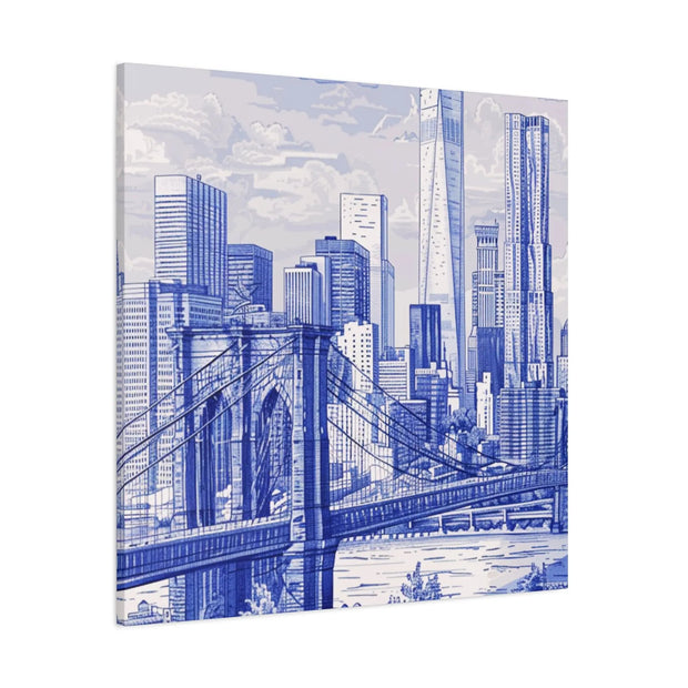 New York City Toile Art – Blue Scenic Skyline Matte Canvas LavenderCeleste
