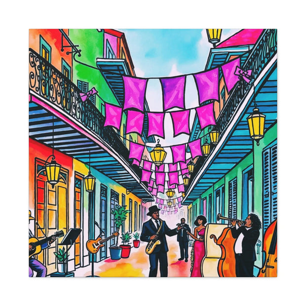 Vibrant New Orleans Jazz Street Matte Canvas – French Quarter Music Scene Printify