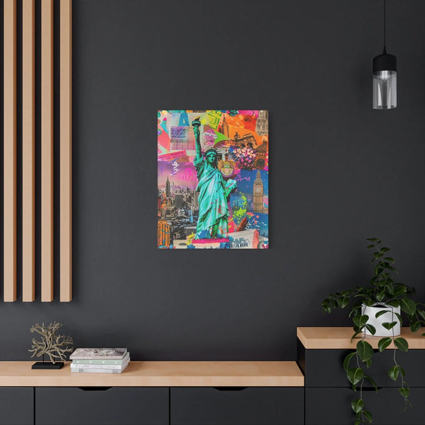 Vibrant New York Collage Matte Canvas – Statue of Liberty Pop Art Printify