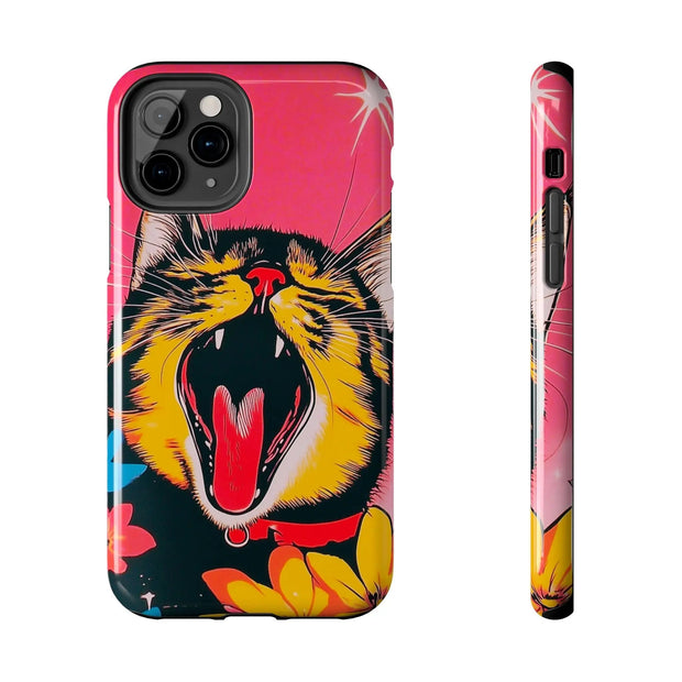Yawning Cat Pop Art Bright Retro Aesthetic Tough Phone Case LavenderCeleste