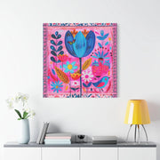 Whimsical Pink Blue Floral Matte Canvas Art LavenderCeleste