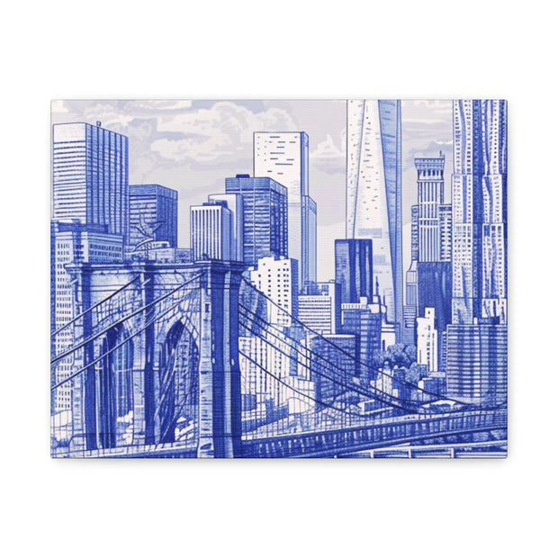 New York City Toile Art – Blue Scenic Skyline Matte Canvas Printify