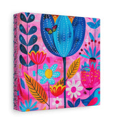 Whimsical Pink Blue Floral Matte Canvas Art LavenderCeleste