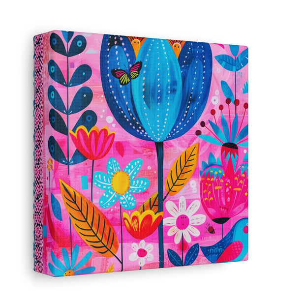 Whimsical Pink Blue Floral Matte Canvas Art LavenderCeleste