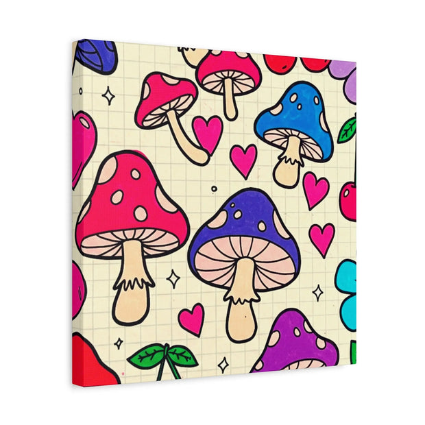 Kawaii Mushroom Cherry Flower Matte Canvas Print LavenderCeleste