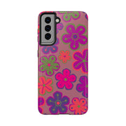 Retro Neon Groovy Flowers Tough Phone Case – 70s Psychedelic Floral Pattern Printify