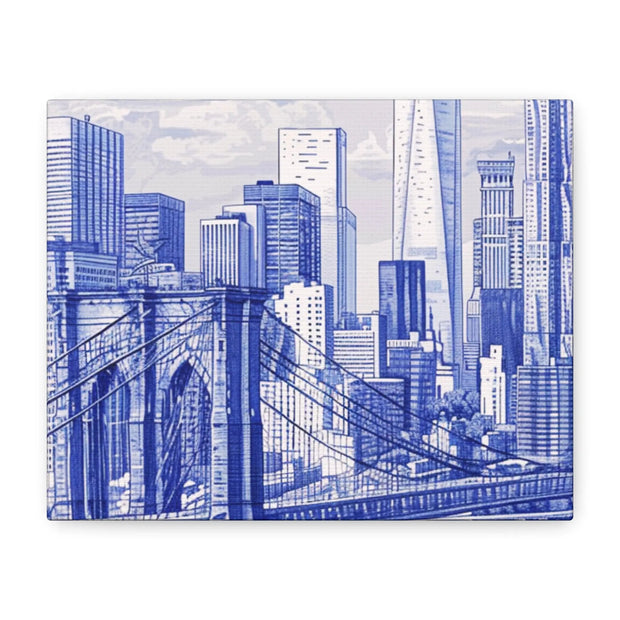 New York City Toile Art – Blue Scenic Skyline Matte Canvas Printify