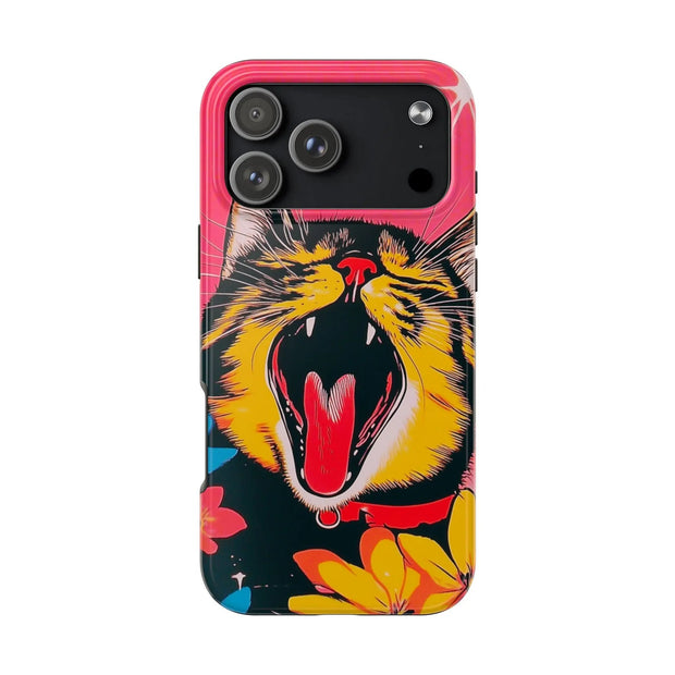 Yawning Cat Pop Art Bright Retro Aesthetic Tough Phone Case LavenderCeleste
