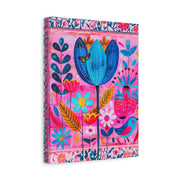Whimsical Pink Blue Floral Matte Canvas Art LavenderCeleste
