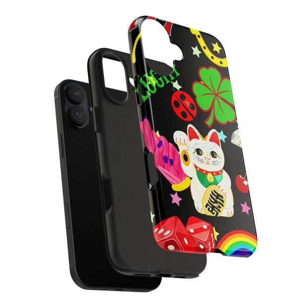 Lucky Symbols Tough Phone Case – 777 Dice Rainbow Maneki Neko Design - LavenderCeleste