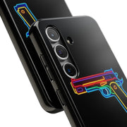 Neon Rainbow Gun Tough Phone Case – Bold Retro Vaporwave Aesthetic LavenderCeleste