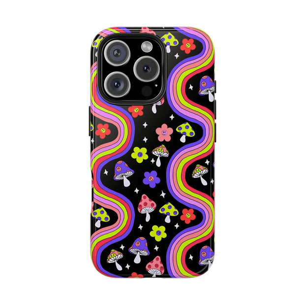 Groovy Mushroom Rainbow Tough Phone Case LavenderCeleste