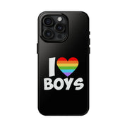 I Love Boys Pride Tough Phone Case – LGBTQ+ Rainbow Heart Design