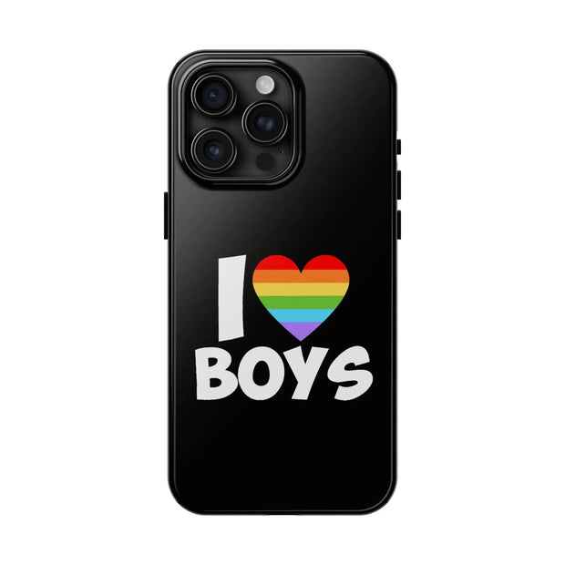 I Love Boys Pride Tough Phone Case – LGBTQ+ Rainbow Heart Design