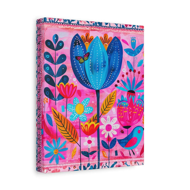 Whimsical Pink Blue Floral Matte Canvas Art LavenderCeleste