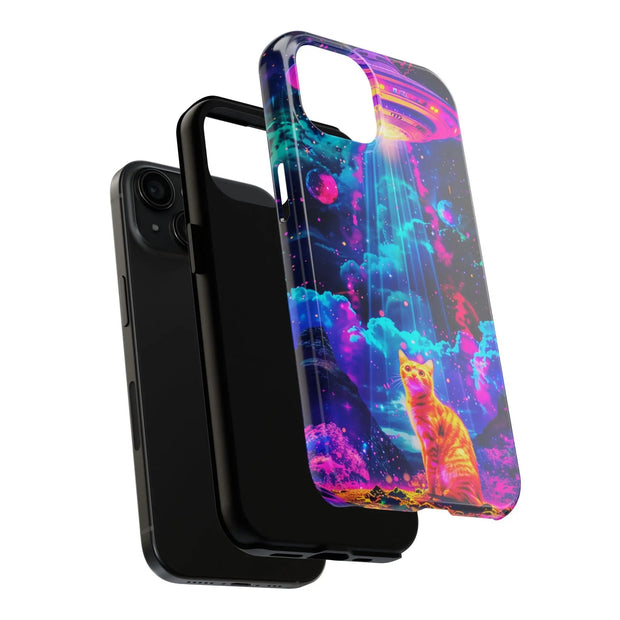 Psychedelic UFO Cat Abduction Tough Phone Case LavenderCeleste