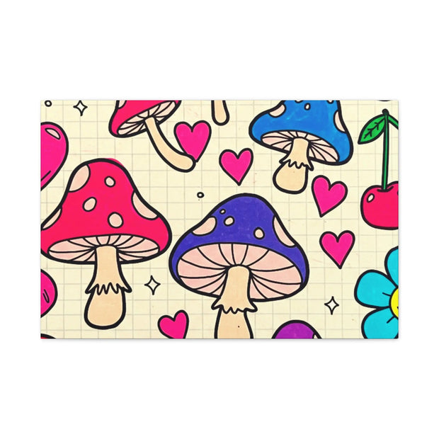 Kawaii Mushroom Cherry Flower Matte Canvas Print LavenderCeleste
