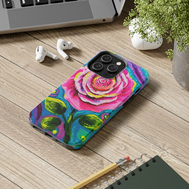 Vibrant Pink Rose Abstract Tough Phone Case LavenderCeleste