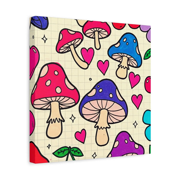 Kawaii Mushroom Cherry Flower Matte Canvas Print LavenderCeleste