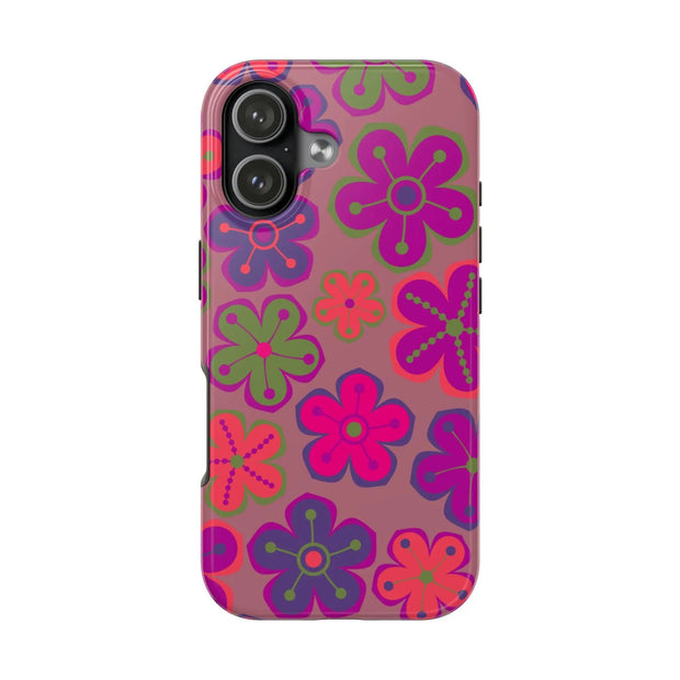 Retro Neon Groovy Flowers Tough Phone Case – 70s Psychedelic Floral Pattern Printify