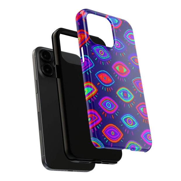 Trippy Neon Evil Eye Protective Tough Phone Case LavenderCeleste