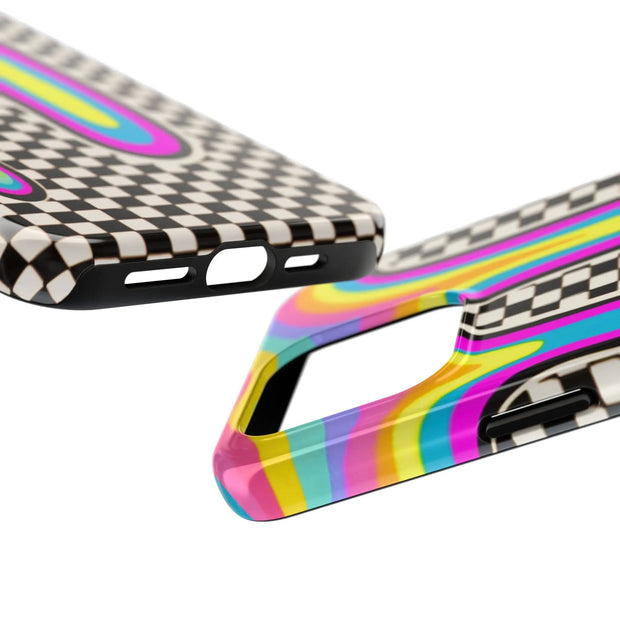 Trippy Rainbow Drip Checkered Tough Phone Case Printify