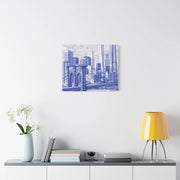 New York City Toile Art – Blue Scenic Skyline Matte Canvas Printify