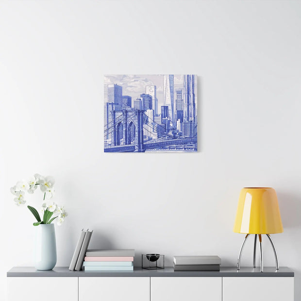 New York City Toile Art – Blue Scenic Skyline Matte Canvas Printify
