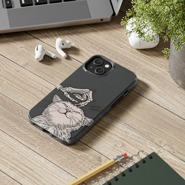 Skeleton Scratch Cat Gothic Humor Tough Phone Case LavenderCeleste