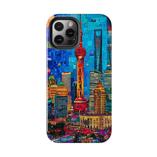 Shanghai Skyline Collage Pop Art Tough Phone Case LavenderCeleste