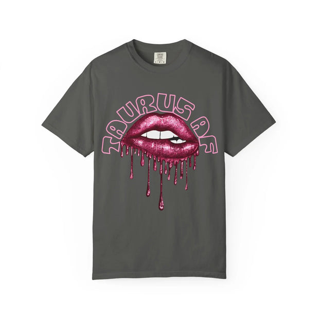 Taurus AF Glitter Lips Zodiac Comfort Colors Tee LavenderCeleste