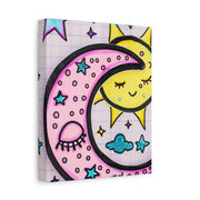 Kawaii Sun and Moon Doodle Matte Canvas Art Print LavenderCeleste