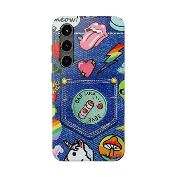 Retro Kidcore Denim Patch Tough Phone Case LavenderCeleste
