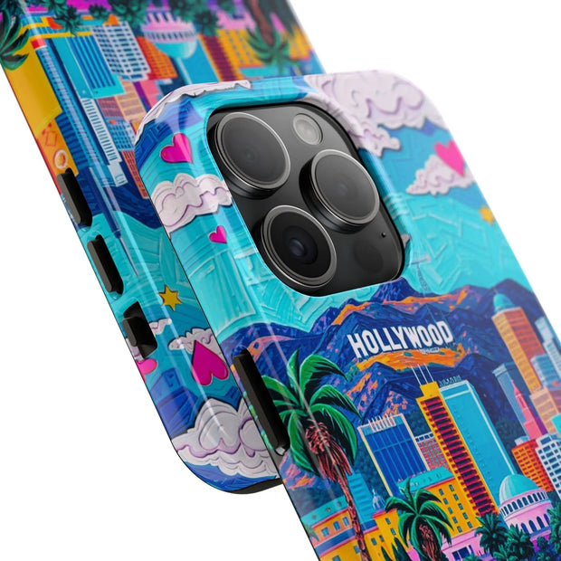 Los Angeles Hollywood Skyline Tough Phone Case – Vibrant Pop Art City Design - LavenderCeleste